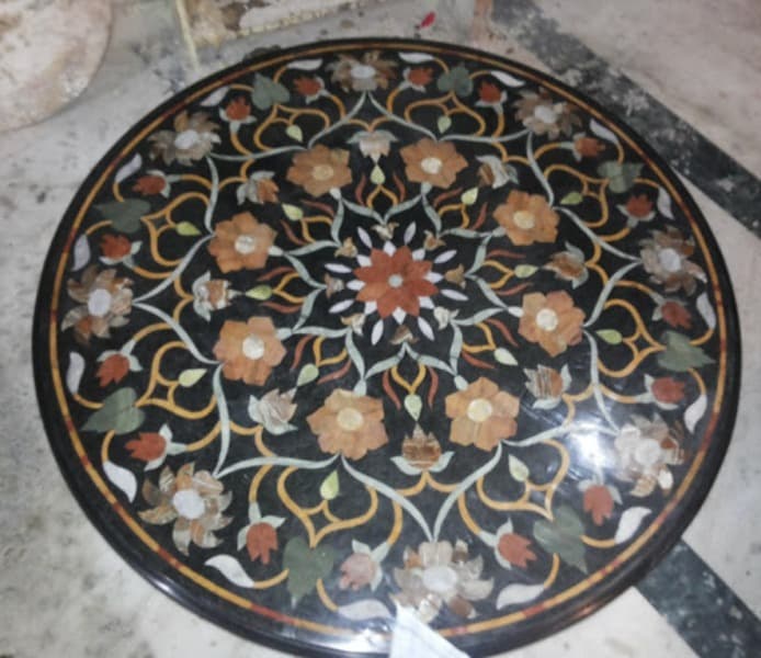 Dining Table Top Coral Gem Mosaic Inlay Decorative Work Tabl